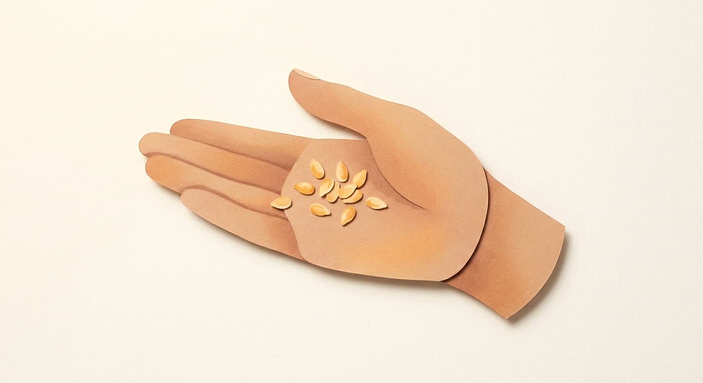 Paper-cut illustration: a sesame seed