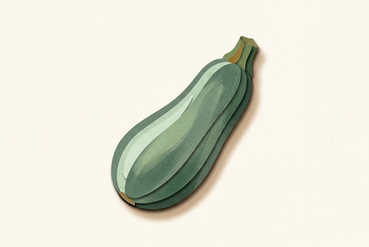 Paper-cut illustration: a zucchini