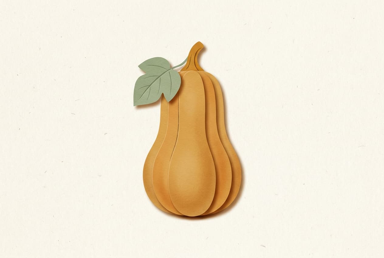 Paper-cut illustration: una calabaza butternut