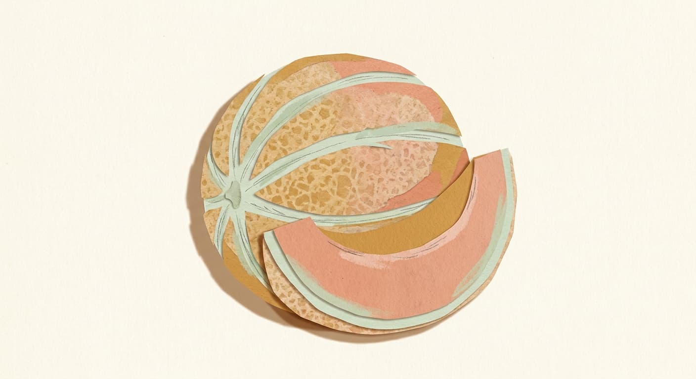 Paper-cut illustration: a cantaloupe