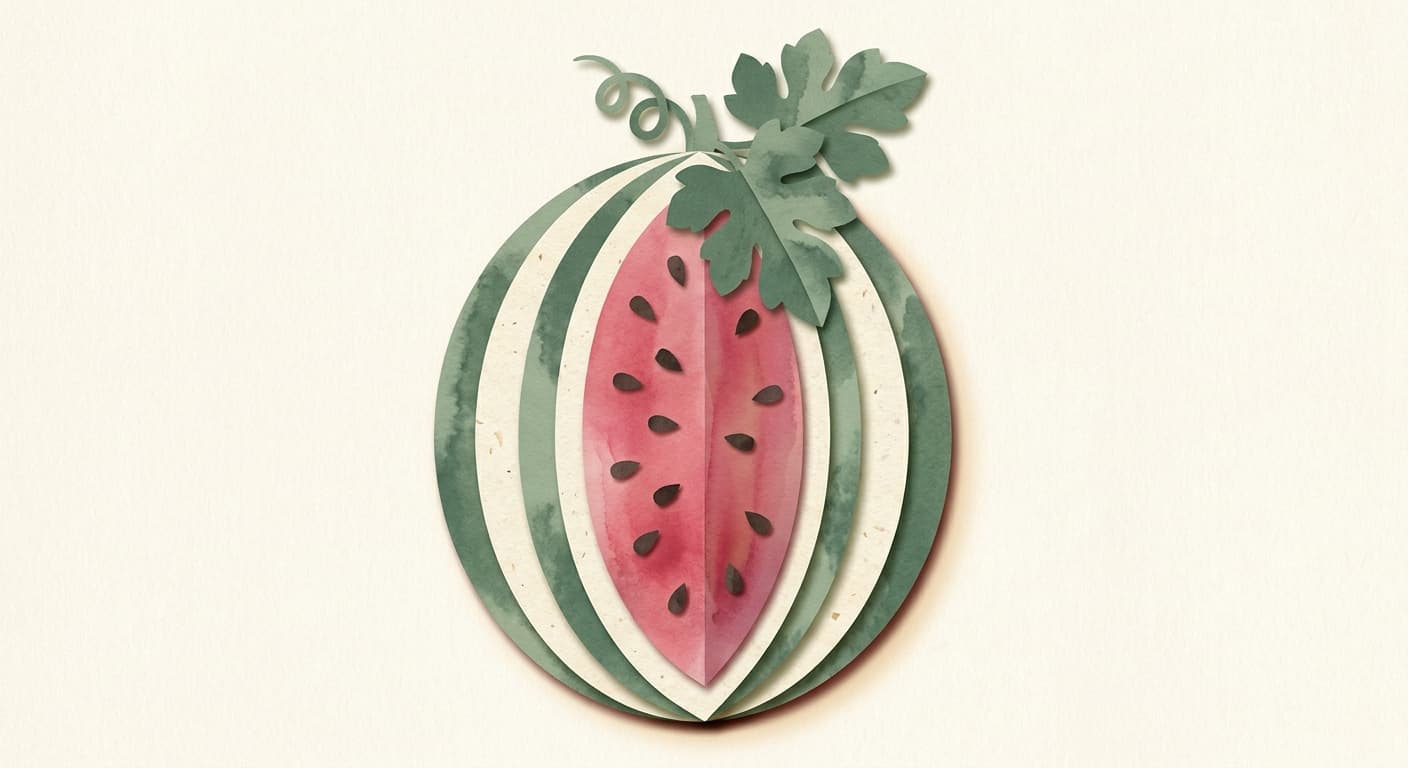 Paper-cut illustration: a large watermelon